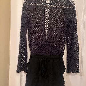Black Crochet Knit Long Sleeve Top